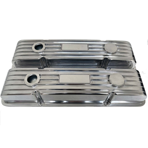 Small Block Chevy Classic Finned Valve Covers, Custom - Polished