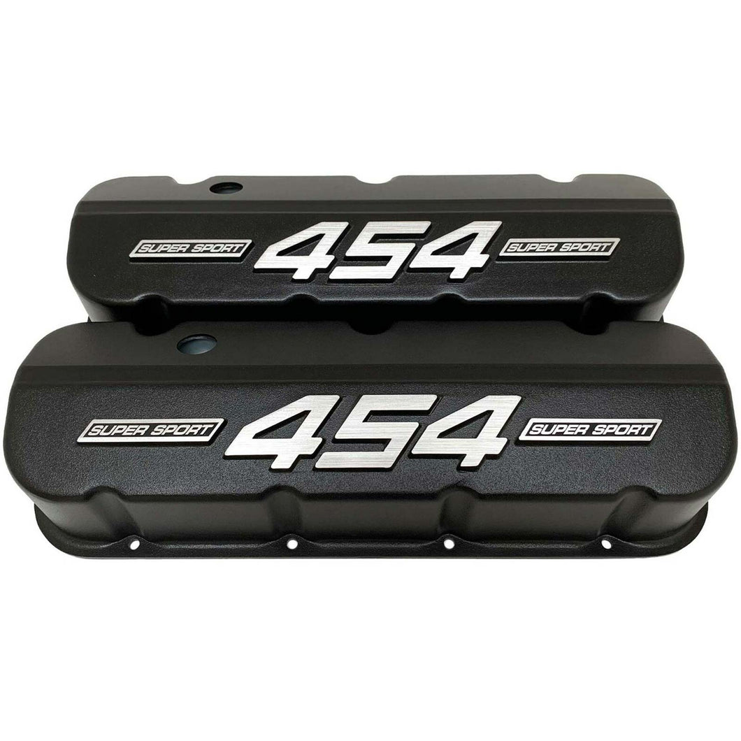 Big Block Chevy 454 Super Sport - RAISED LOGO - Tall Valve Covers - Black