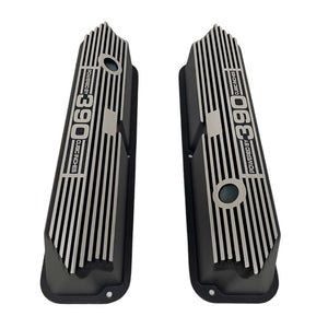 Ford FE Tall Powered By 390 Valve Covers - Long Plate - Black