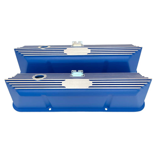 Ford FE Tall Valve Covers - Oval Plate - Custom Logo - Blue