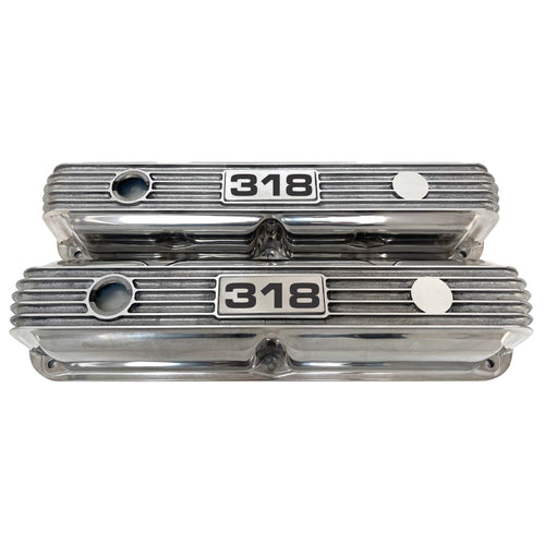 Mopar 318 Finned Valve Covers - Die-Cast Aluminum - Polished