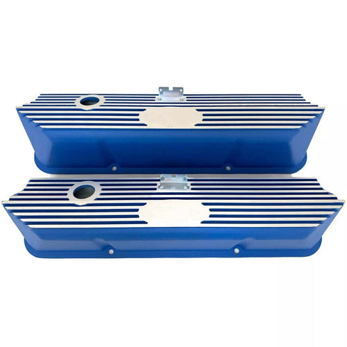 Ford FE Tall Valve Covers - Oval Plate - Custom Logo - Blue