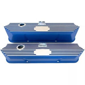 Ford FE Tall Valve Covers - Oval Plate - Custom Logo - Blue