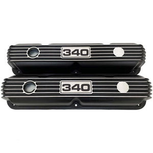 Mopar 340 Finned Valve Covers - Die-Cast Aluminum - Black