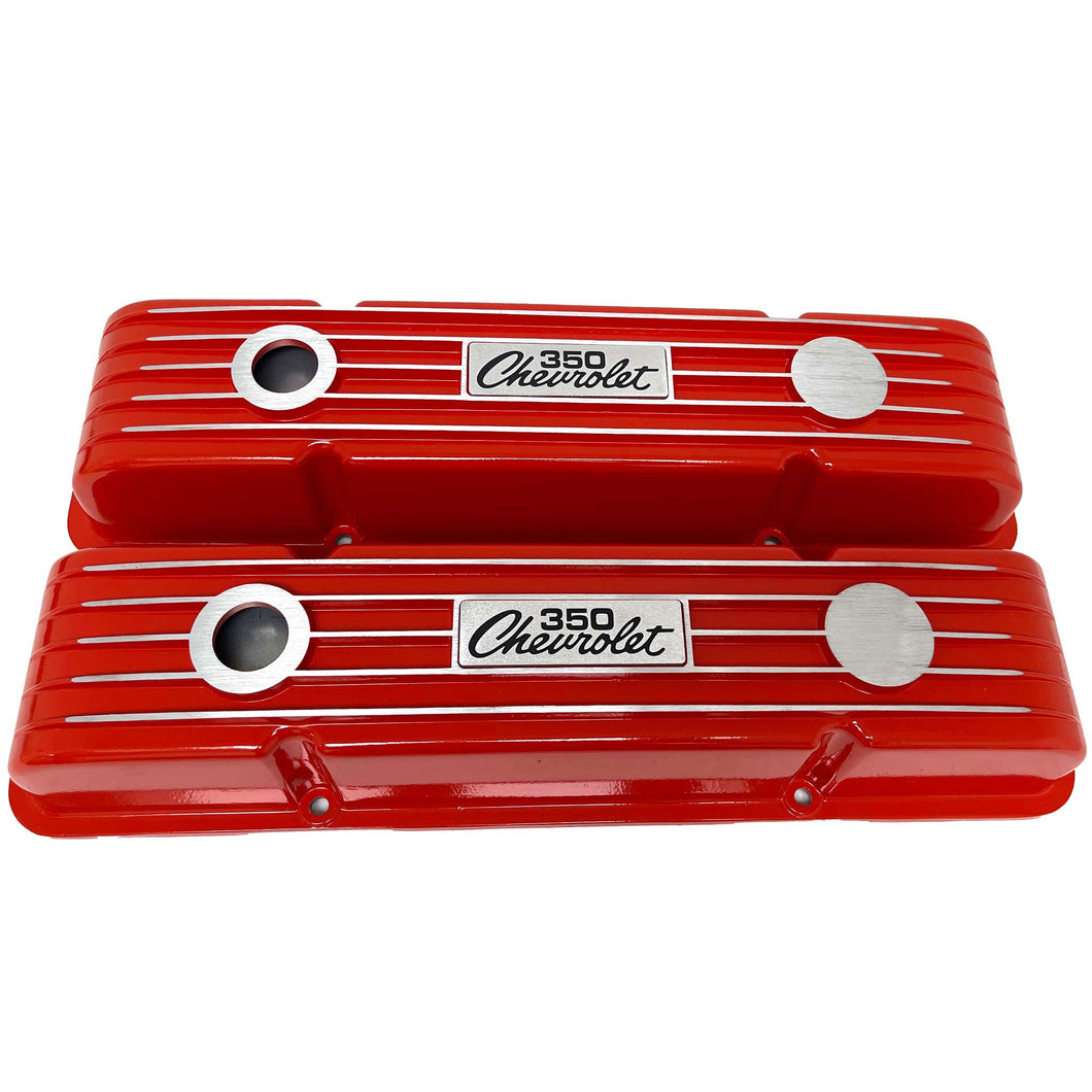 Chevy Small Block 350 Chevrolet Classic Finned Valve Covers - Red