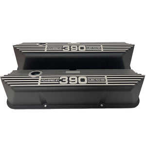 Ford FE Tall Powered By 390 Valve Covers - Long Plate - Black