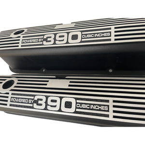 Ford FE Tall Powered By 390 Valve Covers - Long Plate - Black