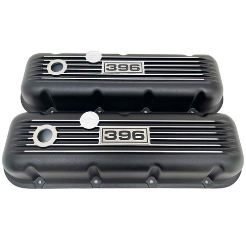 Big Block Chevy 396 Valve Covers, Classic Finned - Black
