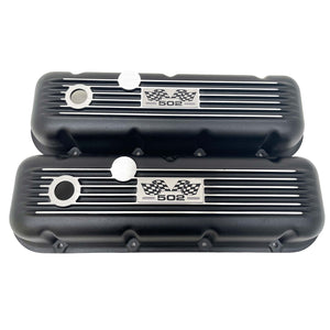 502 Big Block Chevy Finned Valve Covers & 14" Air Cleaner Kit - Black