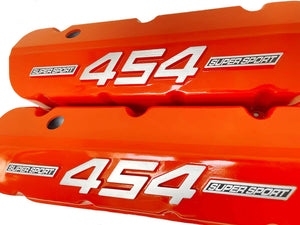 Chevy 454 - RAISED LOGO - Big Block Valve Covers Tall (SUPER SPORT)- Orange