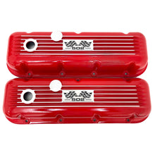Load image into Gallery viewer, Big Block Chevy 502 Valve Covers, Flag Logo, Classic Finned - Red