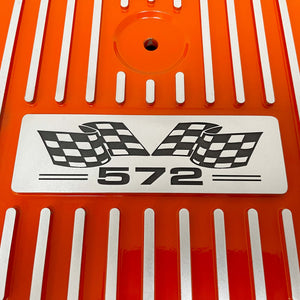 Big Block Chevy 572 Valve Covers, Flag Logo & 14" Air Cleaner - Orange