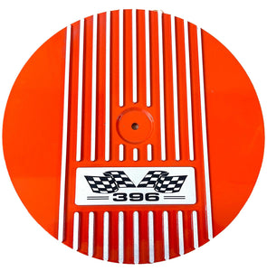 Big Block Chevy 396 Flag Logo Valve Covers & 14" Air Cleaner - Orange