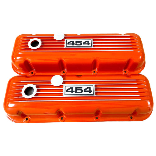 Big Block Chevy 454 Finned Valve Covers - Orange