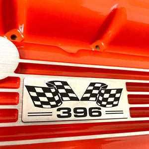 Big Block Chevy 396 Flag Logo Valve Covers & 14" Air Cleaner - Orange