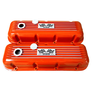 Big Block Chevy 396 Flag Logo Valve Covers & 14" Air Cleaner - Orange