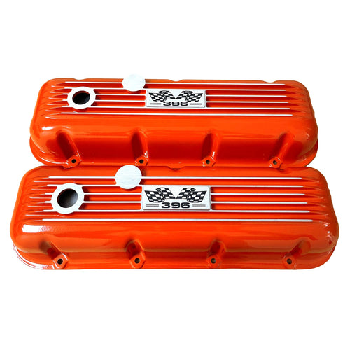 Big Block Chevy 396 Flag Logo Valve Covers - Orange