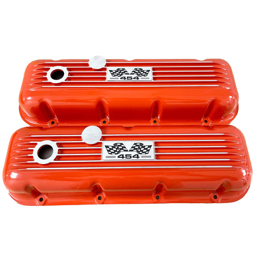 Big Block Chevy 454 Flag Logo Valve Covers - Orange