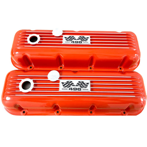 Big Block Chevy 496 Flag Logo Valve Covers - Orange