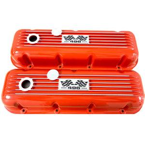 Big Block Chevy 496 Flag Logo Valve Covers - Orange