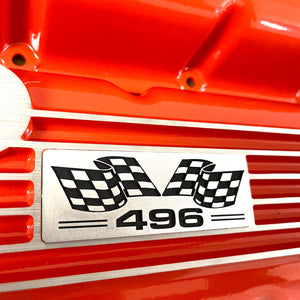 Big Block Chevy 496 Valve Covers, Flag Logo & 14" Air Cleaner - Orange