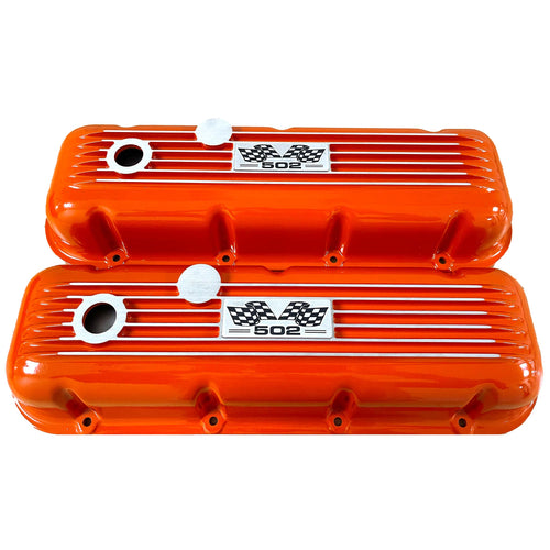 Big Block Chevy 502 Flag Logo Valve Covers - Orange