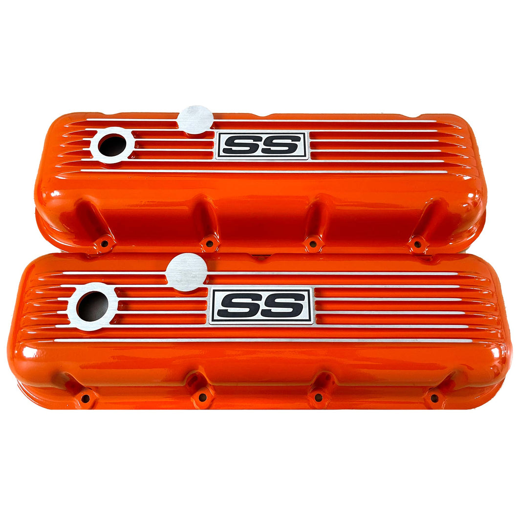 Big Block Chevy SS Block Logo Valve Covers - Orange