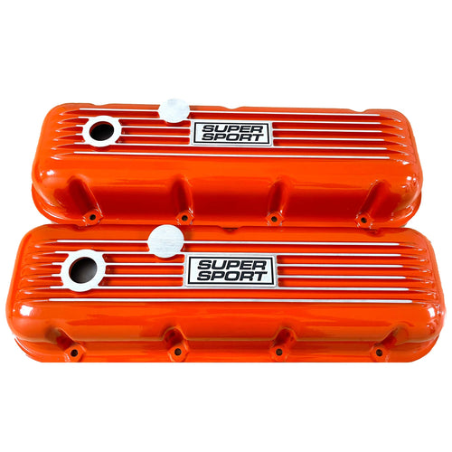 Big Block Chevy Super Sport Block Logo Valve Covers - Orange
