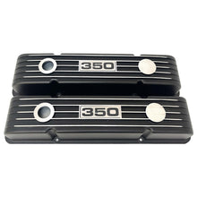 Load image into Gallery viewer, Small Block Chevy 350 Logo Finned Valve Covers - Black