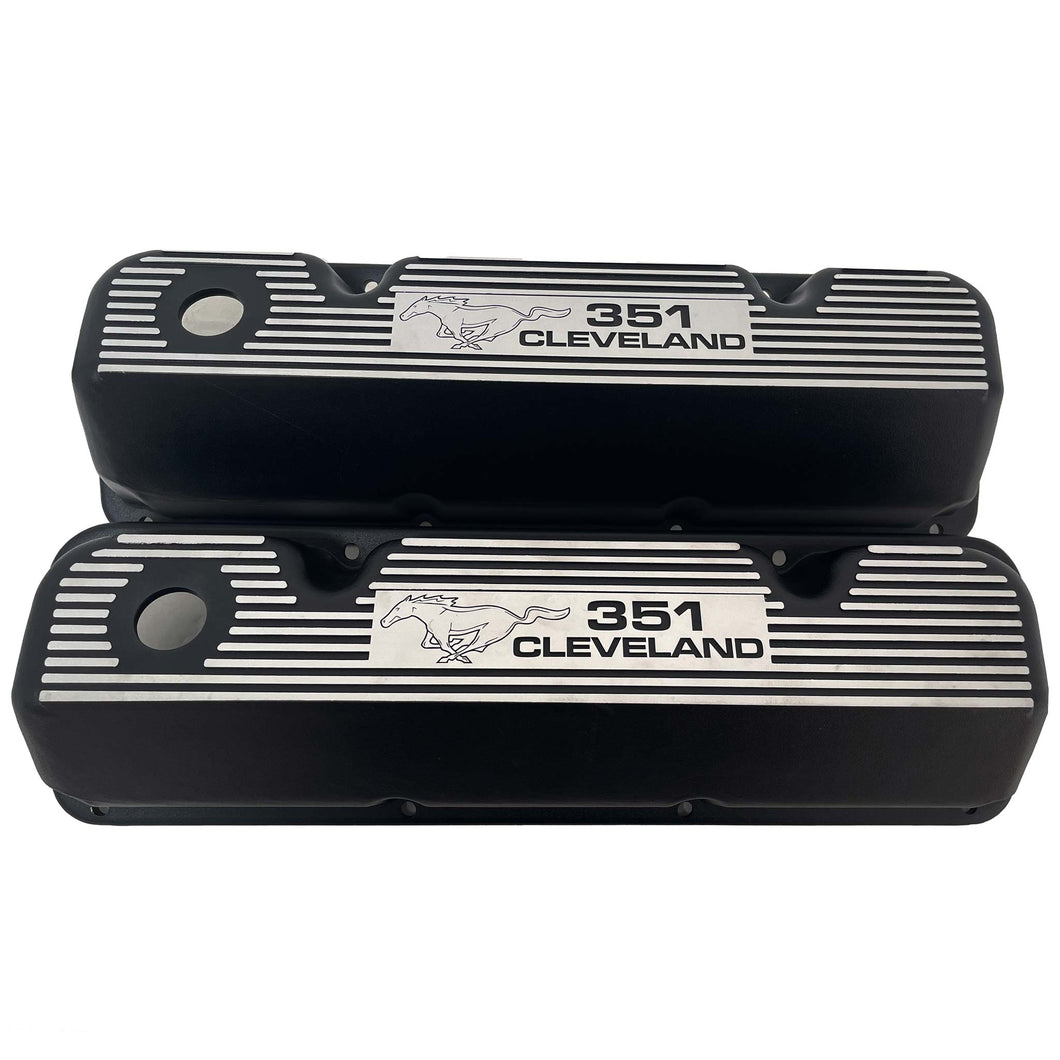 Ford 351 Cleveland Mustang Pony Valve Covers - Black