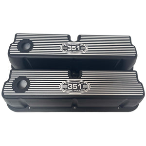 Ford 351 Valve Covers Tall Finned (POWERED BY 351 CUBIC INCHES) Black