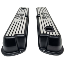 Load image into Gallery viewer, Ford Boss 302 Windsor Black Tall Finned Valve Covers, Style 2
