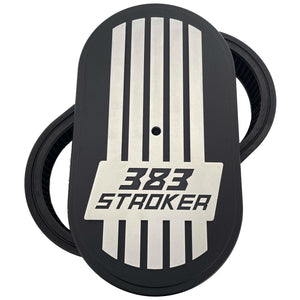 383 STROKER Raised Billet Top 15" Oval Air Cleaner - Style 4 - Black