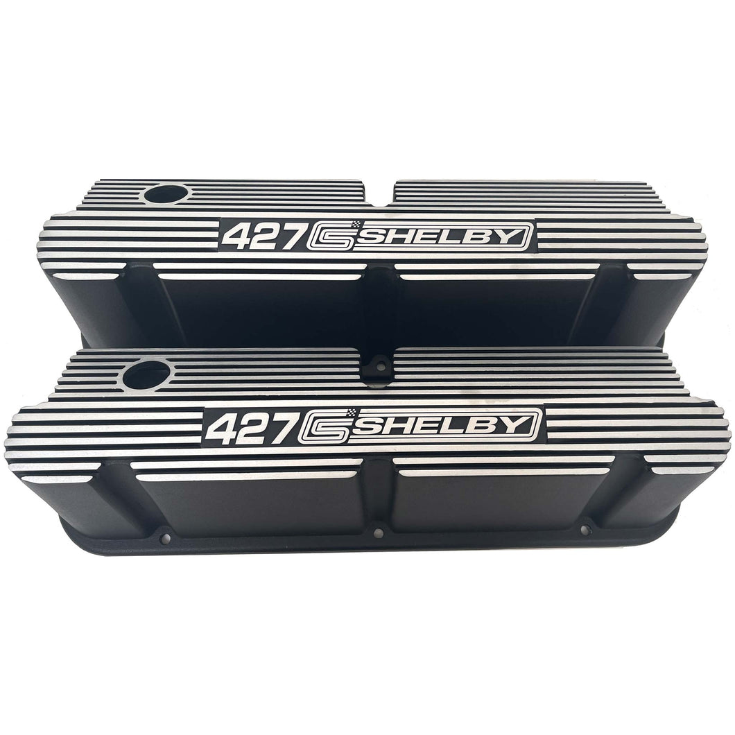 Ford Small Block Pentroof 427 CS Shelby Logo Tall Valve Covers - Black