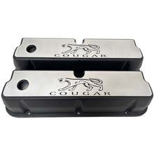 Load image into Gallery viewer, Ford 289, 302, 351 Windsor Cougar Valve Covers with Billet Top - Black