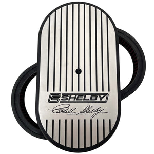 Carroll Shelby Signature 15" Oval Air Cleaner Kit with Engraved Finned Billet Top - Black