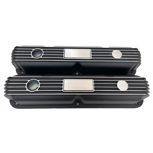 Mopar 318, 340, 360 Finned Valve Covers - Die-Cast - Custom - Black
