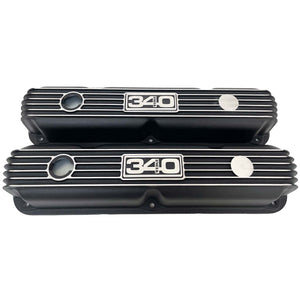 Mopar 340 Wedge Finned Valve Covers - Die-Cast Aluminum - Black