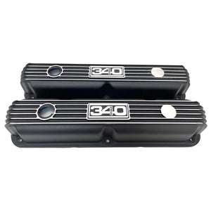 Mopar 340 Wedge Finned Valve Covers - Die-Cast Aluminum - Black