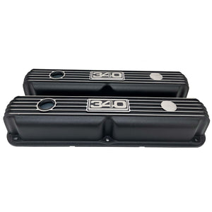 Mopar 340 Wedge Finned Valve Covers - Die-Cast Aluminum - Black