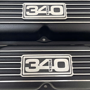 Mopar 340 Wedge Finned Valve Covers - Die-Cast Aluminum - Black