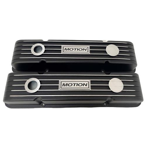 Small Block Chevy Baldwin MOTION Finned Valve Covers - Style 1 - Black