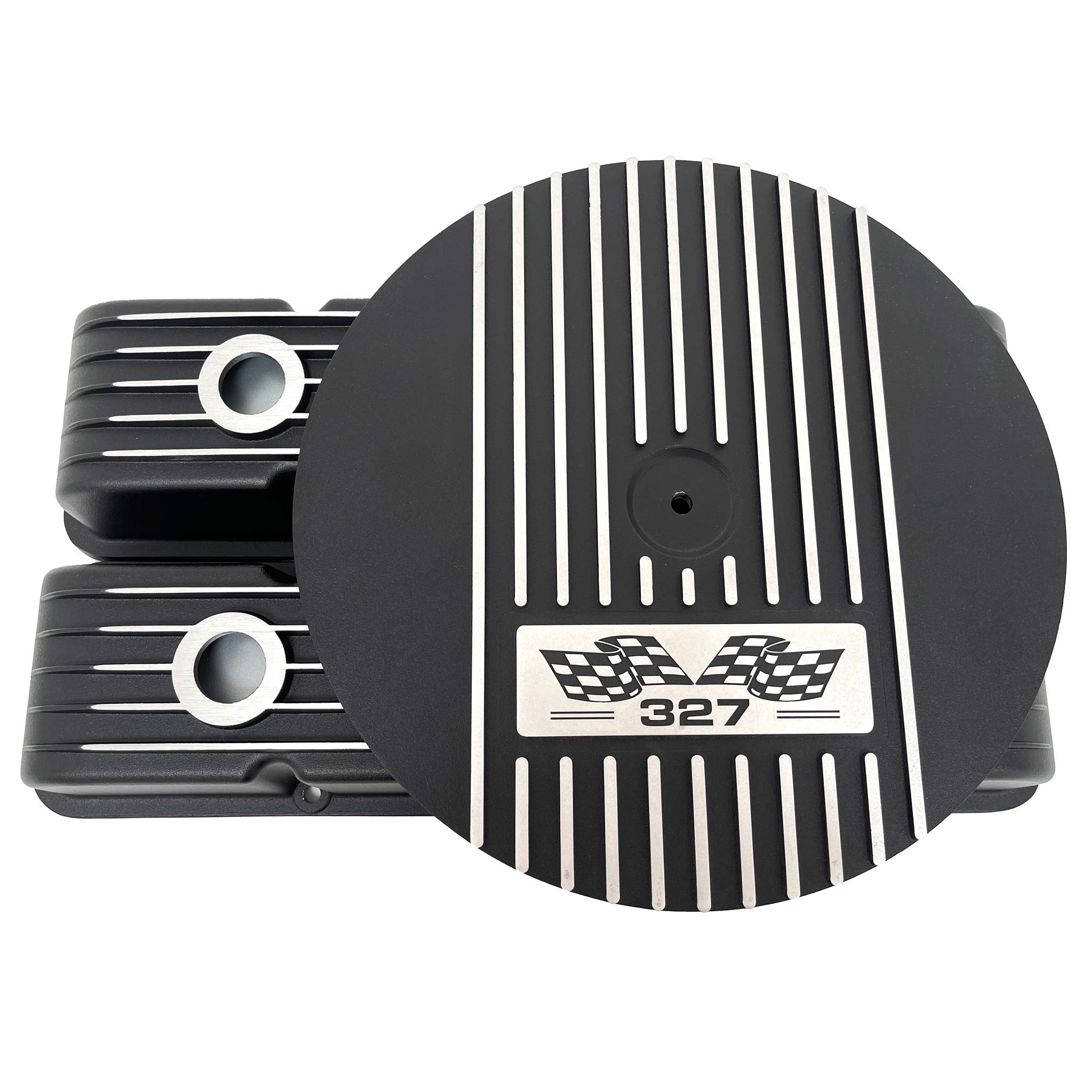 Small Block Chevy 327 Flag Logo Valve Covers & 13