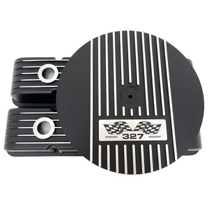 Small Block Chevy 327 Flag Logo Valve Covers & 13" Air Cleaner - Black