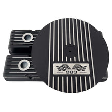 Load image into Gallery viewer, Small Block Chevy 383 Finned Valve Covers &amp; 14&quot; Round Air Cleaner Kit - Black