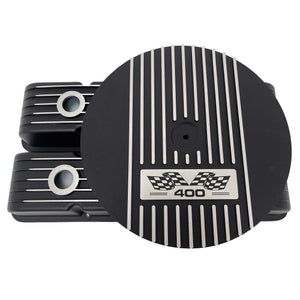 Small Block Chevy 400 Finned Valve Covers & 14" Round Air Cleaner Kit - Black