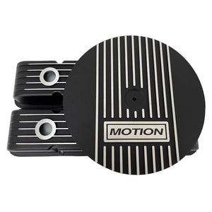 Small Block Chevy Motion Finned Valve Covers & 14" Round Air Cleaner Kit - Black