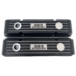Small Block Chevy 383 Stroker Finned Valve Covers - Black