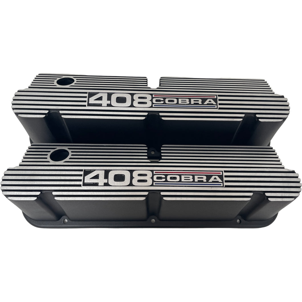 Ford Small Block Pentroof 408 Cobra Valve Covers - Tri-Color 2 - Black