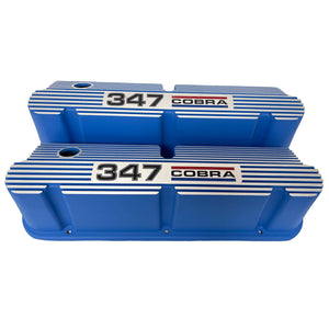 Ford Small Block Pentroof 347 Cobra Tall Valve Covers, 3 Color Logo - Blue